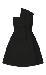 Chika Mini Dress Linen Strapless Front Bow Dress in Black
