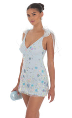 Floral Sequin V-Neck Dress in Blue