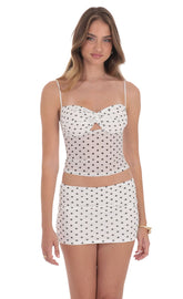 Twist Polka Dot Mesh Two Piece Set in White