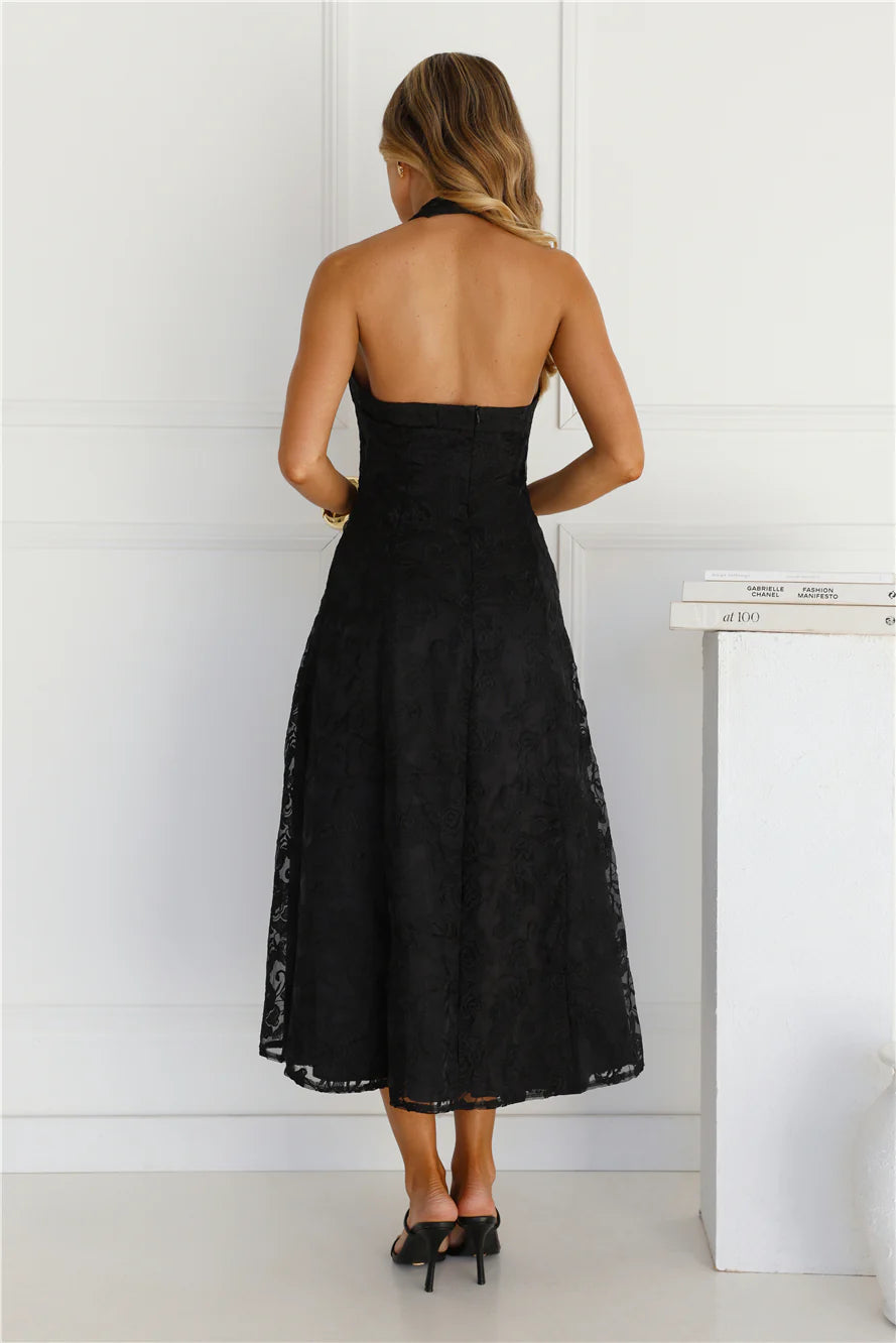 Disco Daze Halter Midi Dress Black