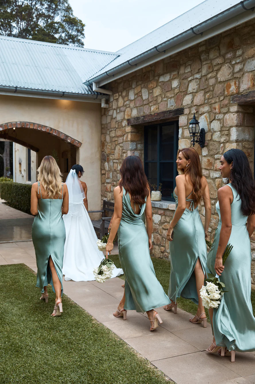 The Samara Satin Maxi Dress Sage