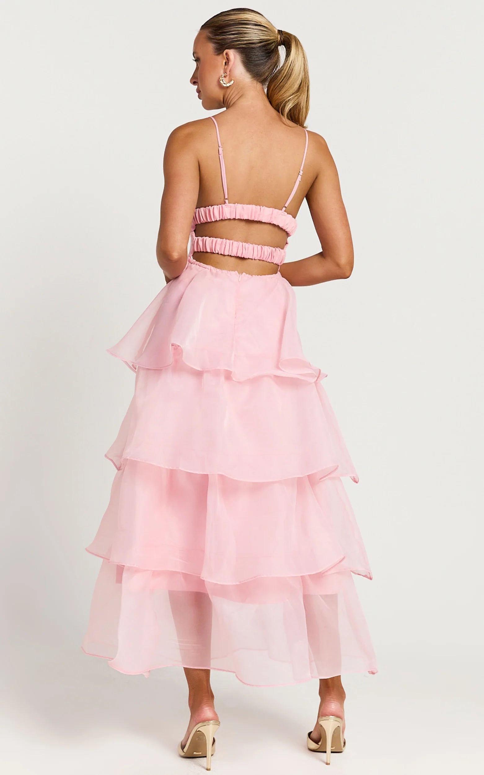 Cindy Midi Dress Layered Skirt Dress in Soft Pink