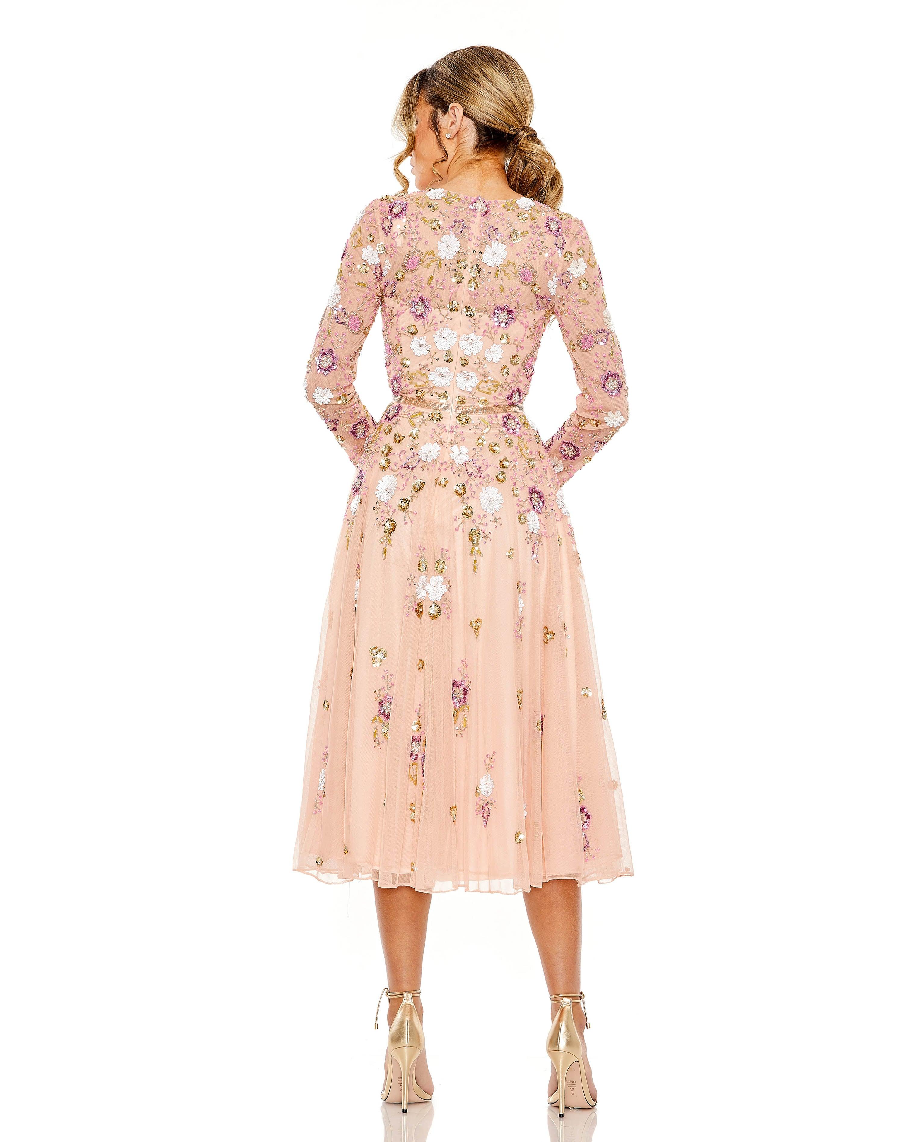 Mac Duggal 5716 Tea Length Long Sleeve Formal Dress