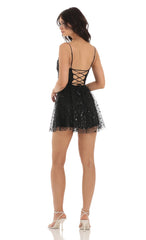 Sequin Cowl Neck Dress in Black
