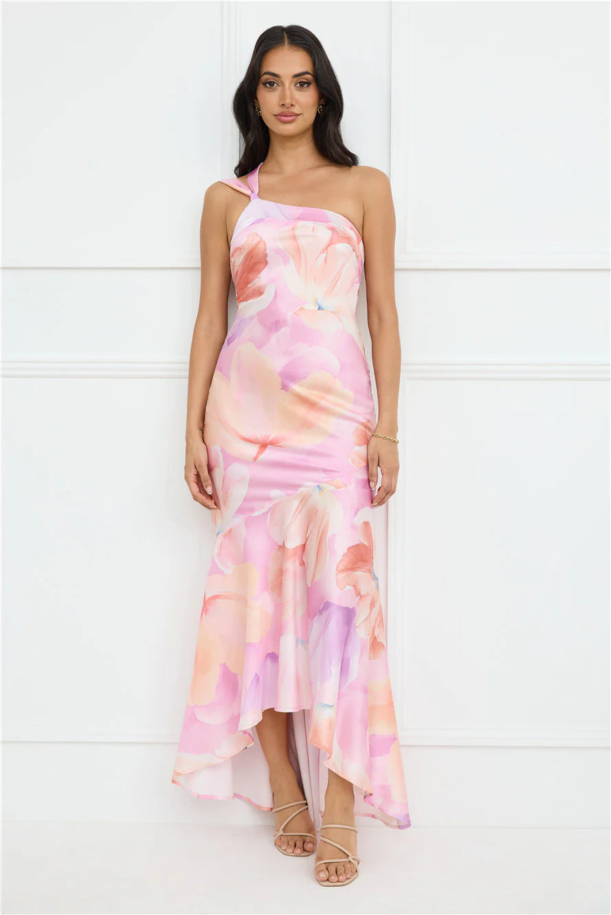 Serene Glow One Shoulder Satin Maxi Dress Purple