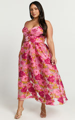 Brailey Midi Dress - Aline Corset Detail Dress in Light Pink